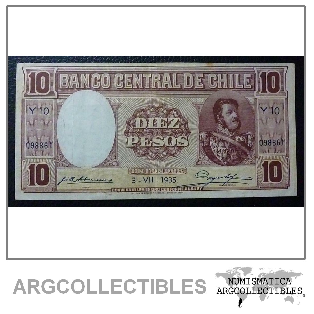 CHILE Billete 10 Pesos (1 Condor), Pick 92d XF- 1935 (Y10)