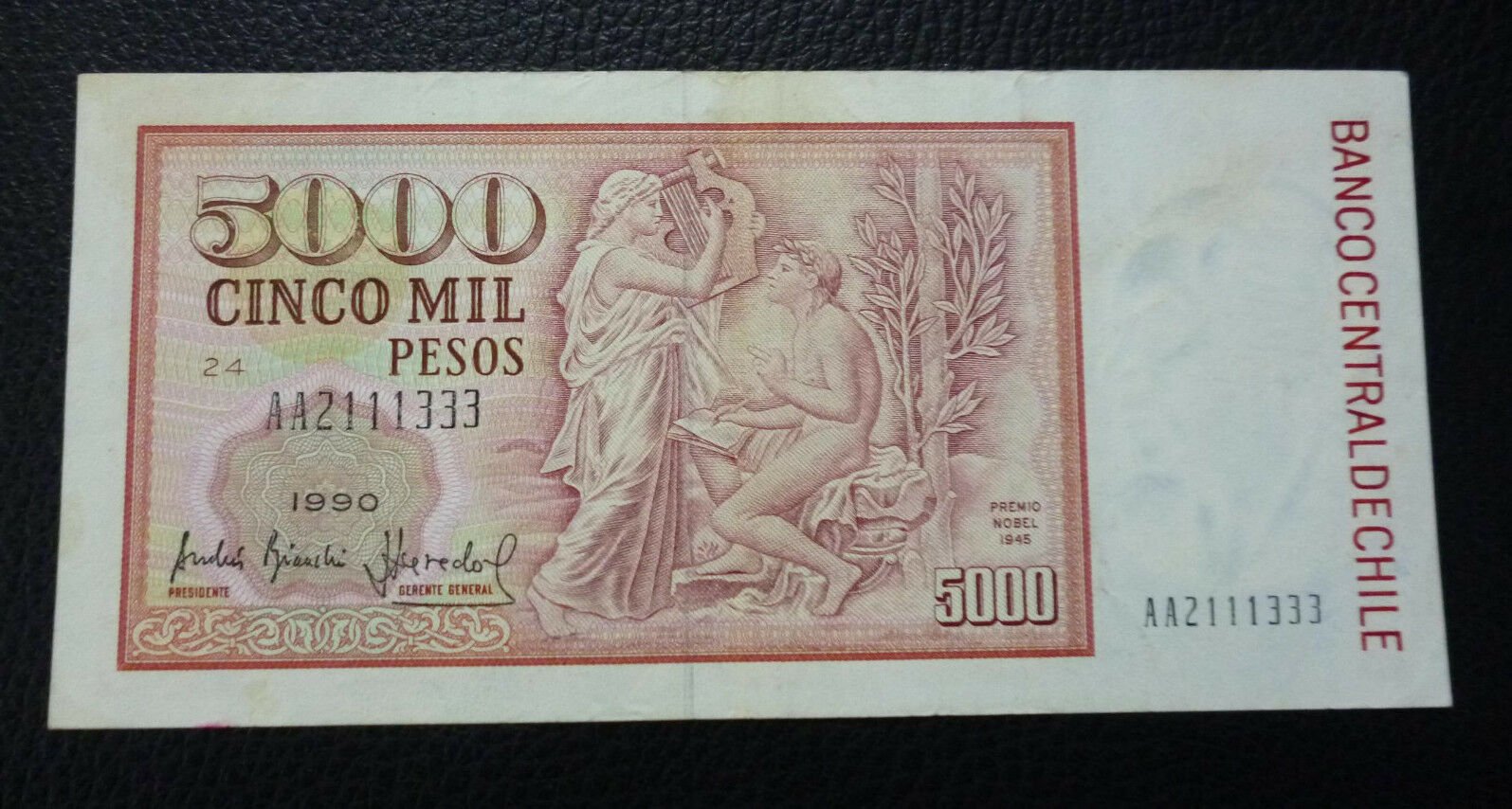 CHILE Billete 5000 Pesos, Pick 155b XF 1990 - Imagen 2