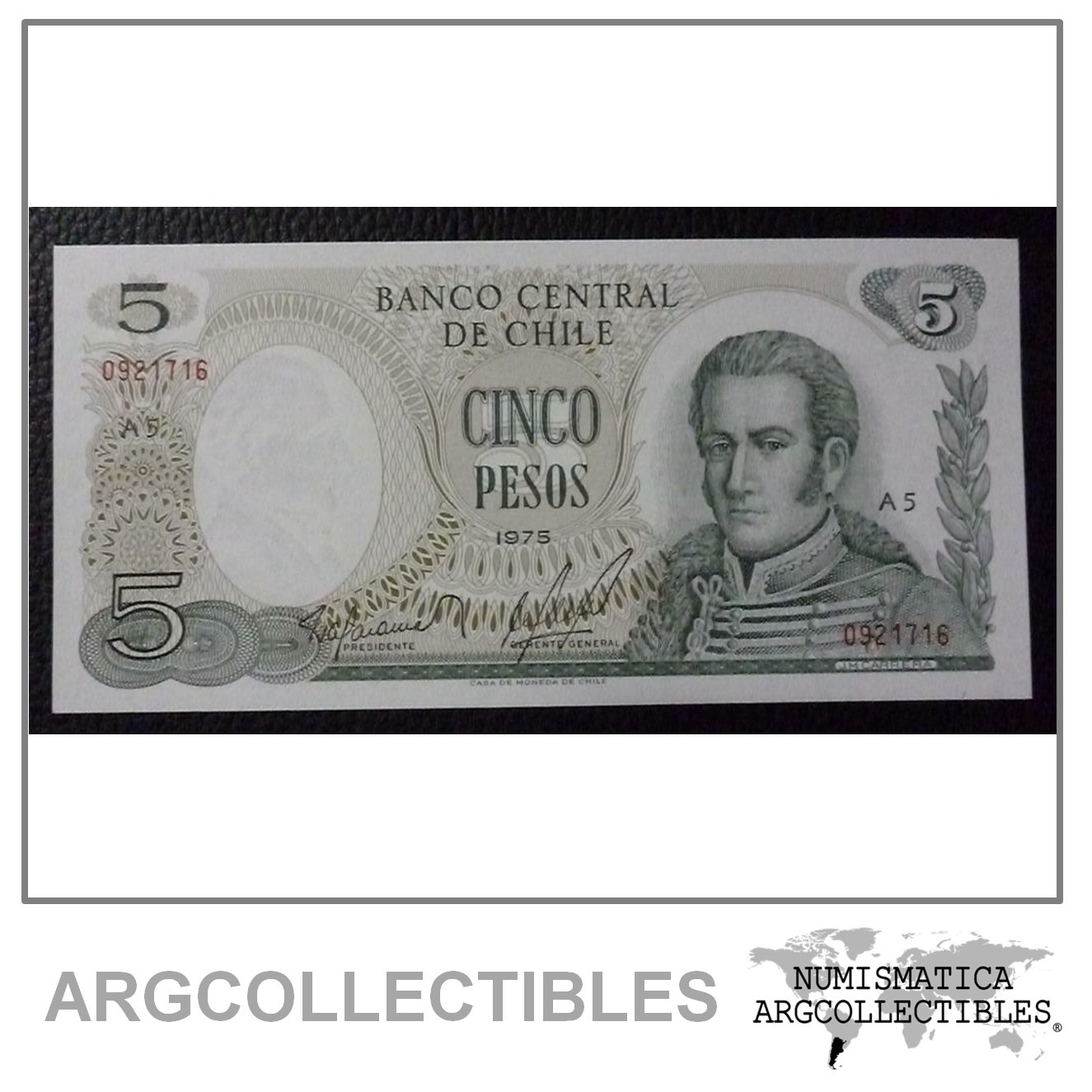 CHILE Billete 5 Pesos, Pick 149a UNC 1975 (Series A5)