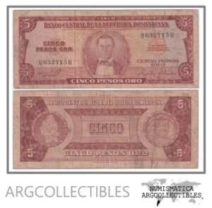 Republica Dominicana Billete 5 Pesos Oro 1975 P-109 F+
