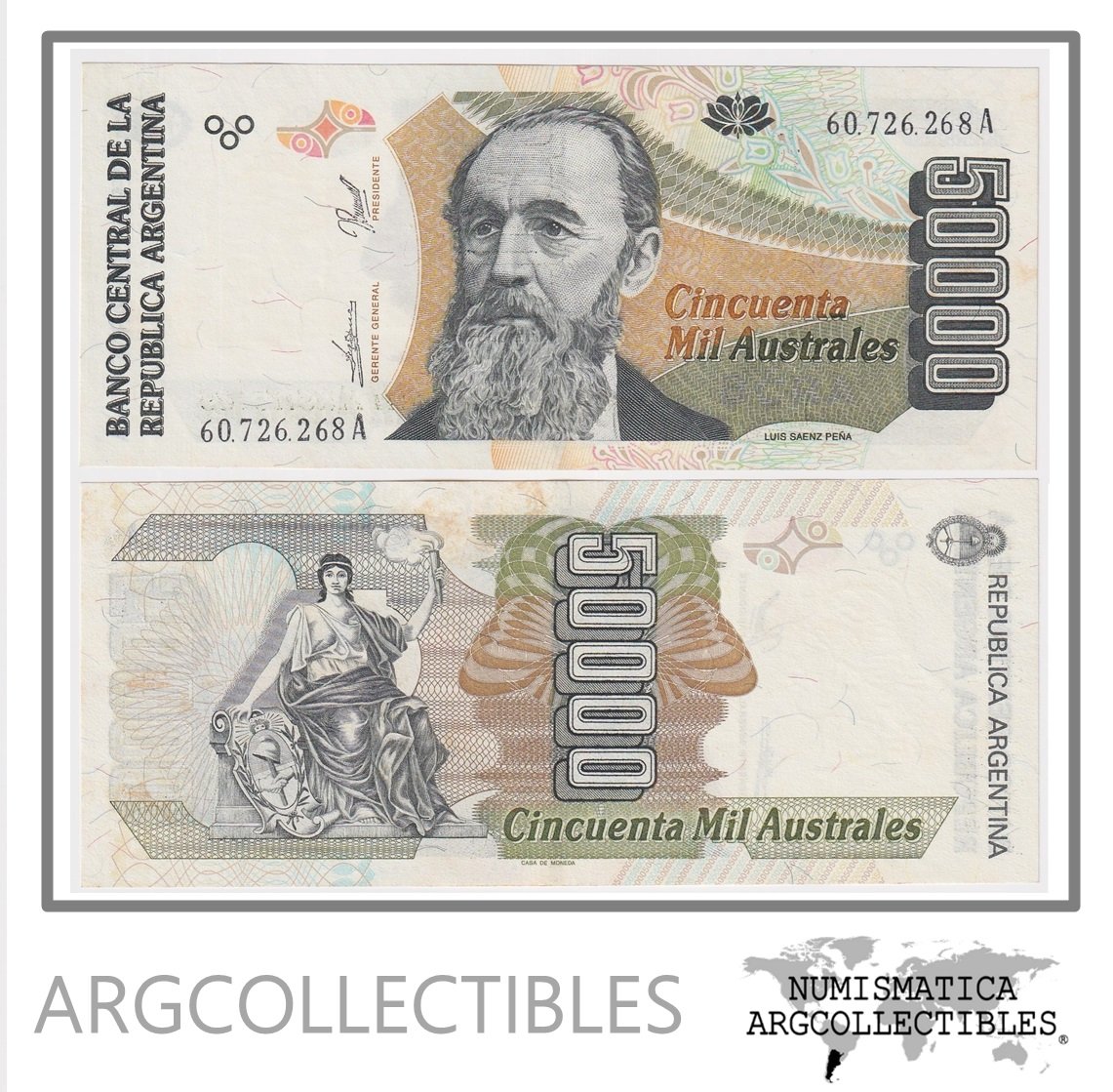 Argentina Billete 50.000 Australes 1990 P-335 BOT-2887 XF+ (SERIE A)