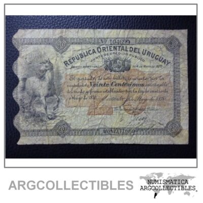 URUGUAY Billete 20 Centesimos, Pick A108 F+ 1870