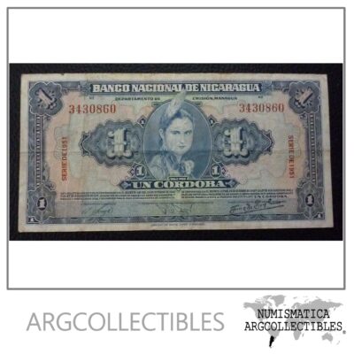 NICARAGUA Billete 1 Cordoba, Pick 91 VF 1951