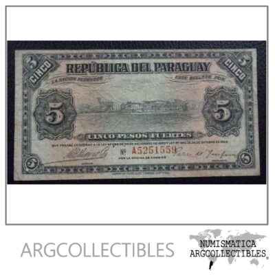 Paraguay Billete 5 Pesos Fuertes, P.149 F 1923 (Moreschi-Insfran)
