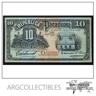 Paraguay Billete 10 Pesos Fuertes, Pick 150 VF+ 1923