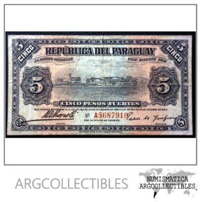 Paraguay Billete 5 Pesos, Pick 149 VF- 1923 (Moreschi/Insfran)
