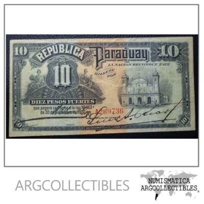 Paraguay Billete 10 Pesos Fuertes, Pick 144 VF 1920 (Moreschi/Riart)