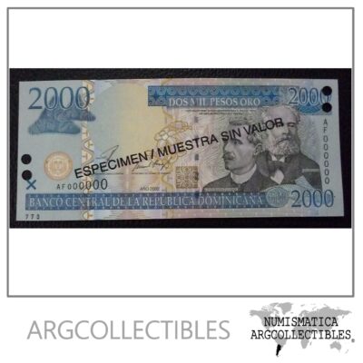 Republica Dominicana Billete 2000 Pesos, Pick 174s UNC 2002 - Especimen