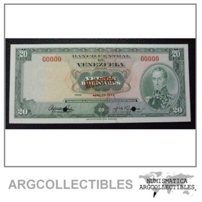 VENEZUELA Billete 20 Bolivares 1972 P-52s UNC (SPECIMEN)
