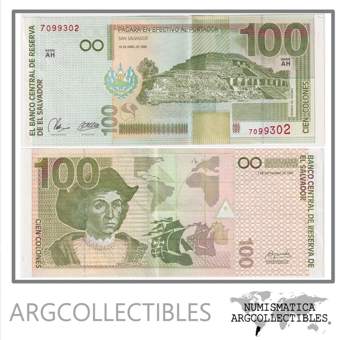 EL SALVADOR Billete 100 Colones 1999 P-157 XF+ (SERIE AH)