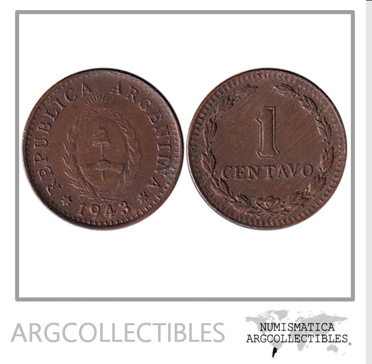 Argentina Moneda Nacional 1 Centavo 1943 Cobre Xf