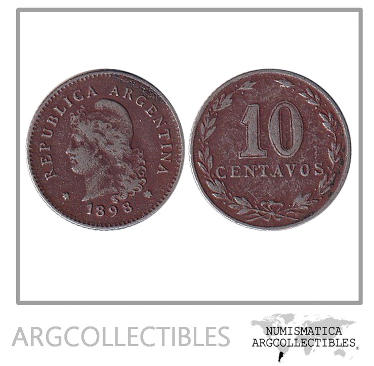 Argentina Moneda Nacional 10 Centavos 1898 Niquel F-