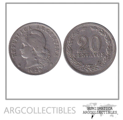 Argentina Moneda Nacional 20 Centavos 1926 Niquel Vf- / Vf