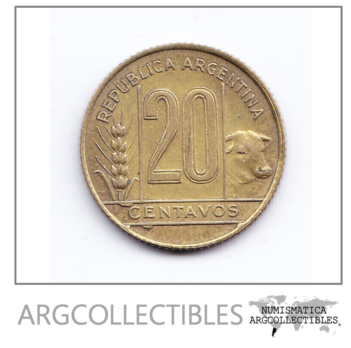 Argentina Moneda Nacional 20 Centavos 1944 Bronce Xf+