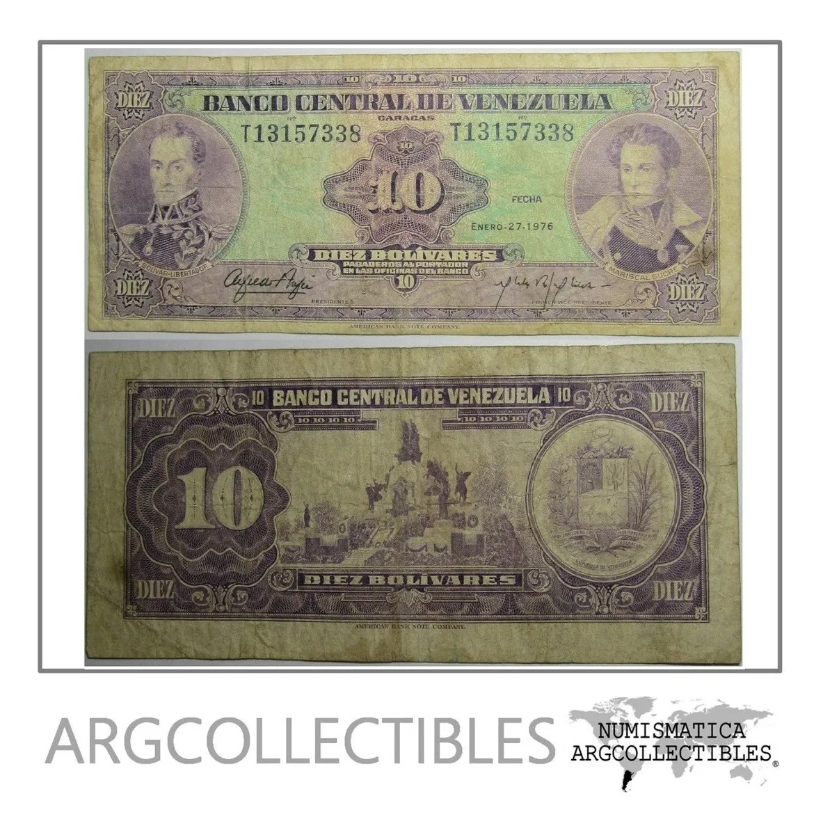 Venezuela Billete 10 Bolivares Año 1976 P-51e Condicion F+