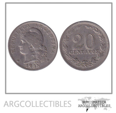 Argentina Moneda Nacional 20 Centavos 1935 Niquel Vf+ Vf