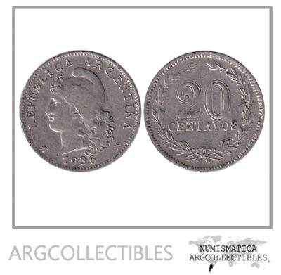 Argentina Moneda Nacional 20 Centavos 1936 Niquel Vf+ Vf