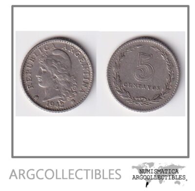 Argentina Moneda Nacional 5 Centavos 1942 Niquel Vf