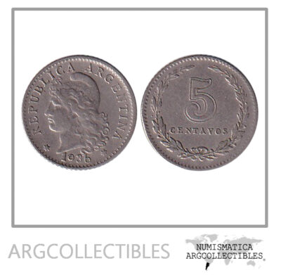 Argentina Moneda Nacional 5 Centavos 1936 Niquel Vf