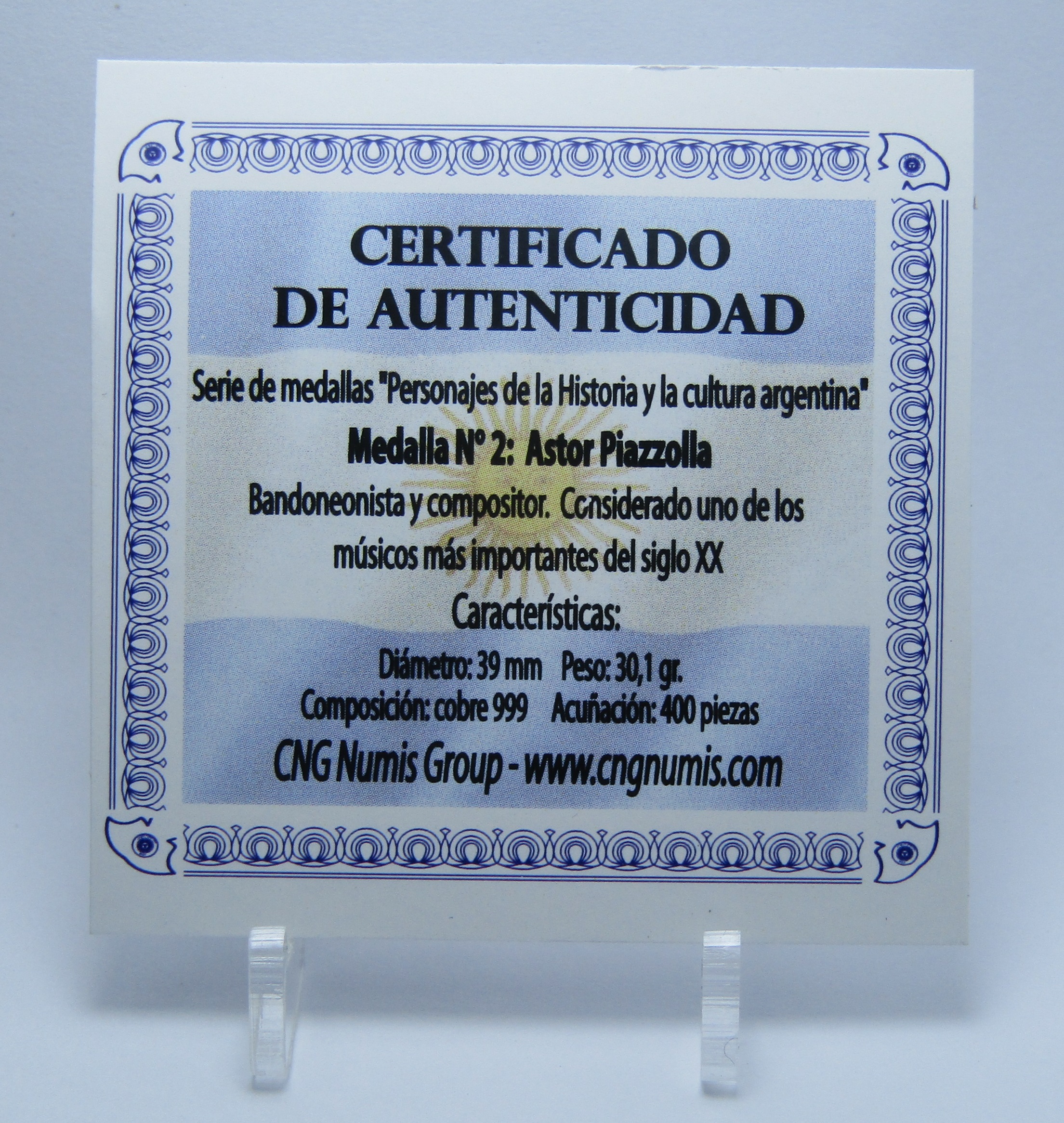 Argentina Medalla Moneda 2020 1 Onza cobre Astor Piazzolla PROOF - Imagen 3