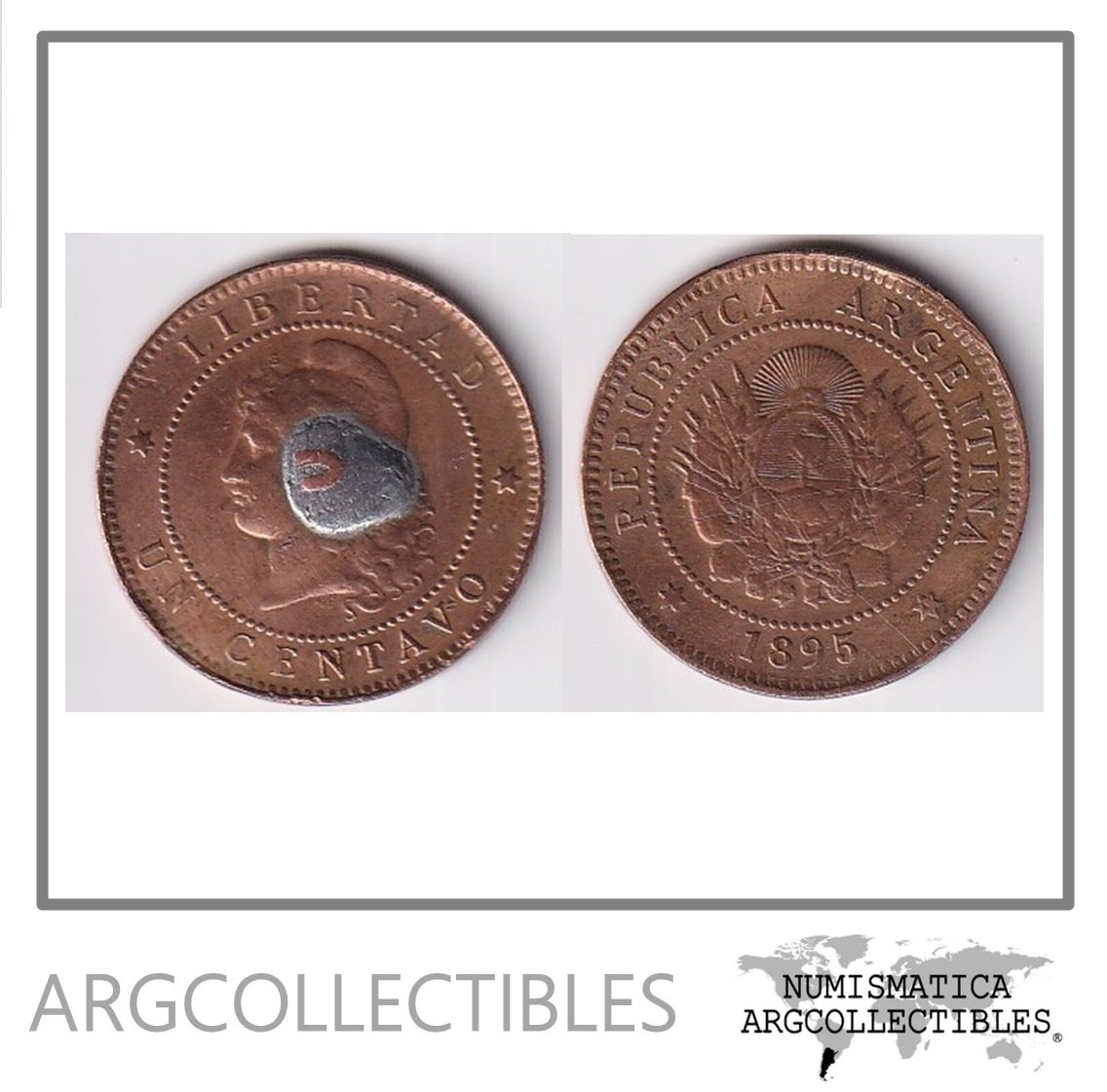 Argentina Moneda Nacional 1 Centavo 1895 Cobre Patacon F-