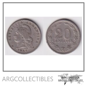 Argentina Moneda Nacional 20 Centavos 1941 Niquel Vf+