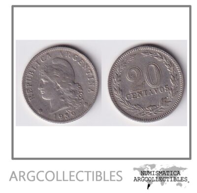 Argentina Moneda Nacional 20 Centavos 1939 Niquel Vf+