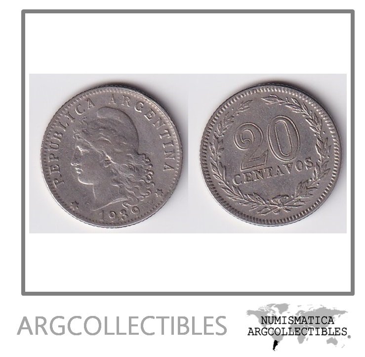 Argentina Moneda Nacional 20 Centavos 1939 Niquel Vf+