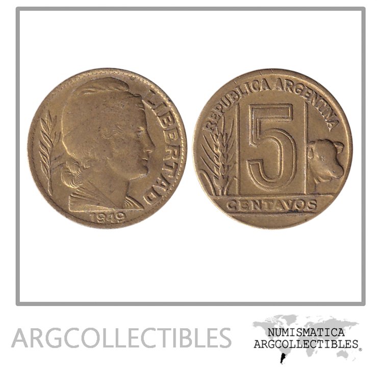Argentina Moneda Nacional 5 Centavos 1949 Bronce Xf