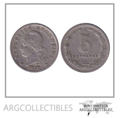 Argentina Moneda Nacional 5 Centavos 1939 Niquel Vf