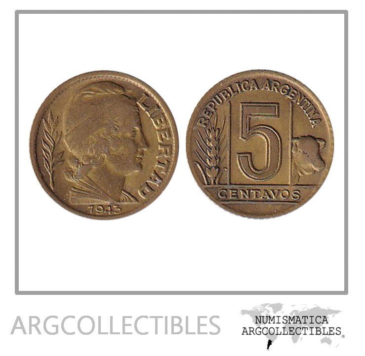 Argentina Moneda Nacional 5 Centavos 1943 Bronce Vf+