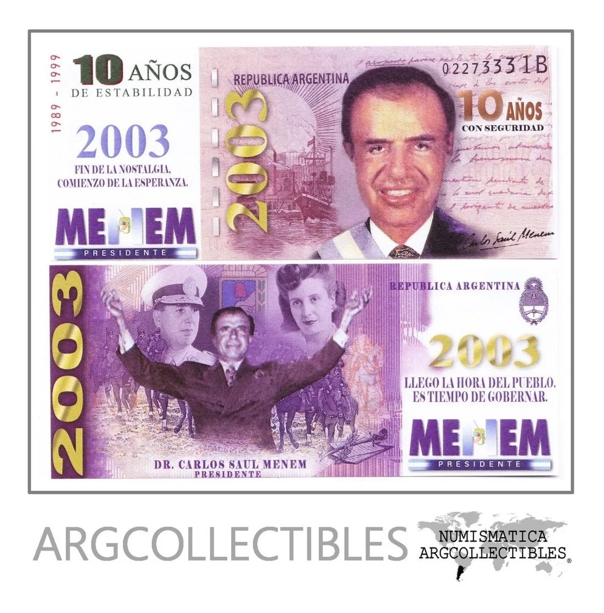 Argentina Billete Fantasia 1999 Carlos Menem Unc