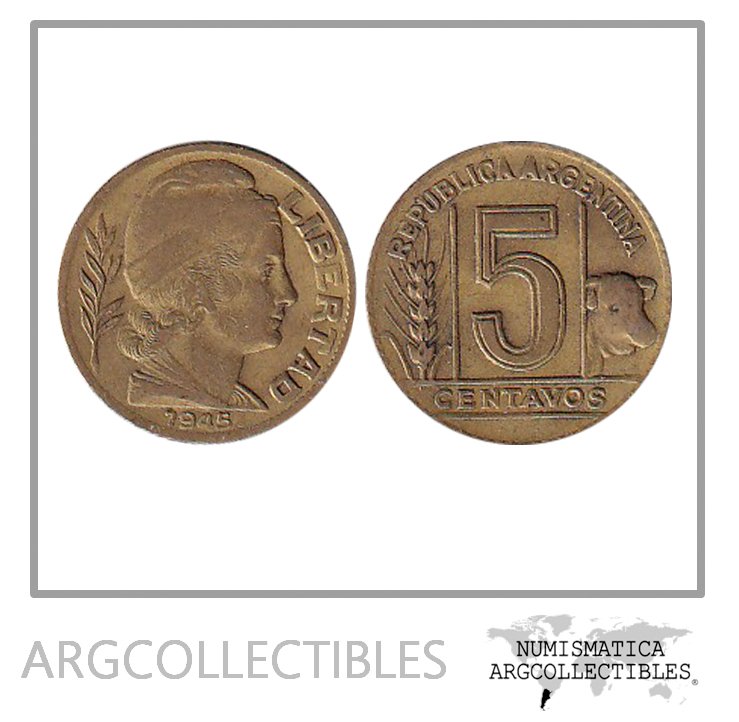 Argentina Moneda Nacional 5 Centavos 1945 Bronce Vf+