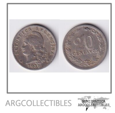 Argentina Moneda Nacional 20 Centavos 1938 Niquel Vf+