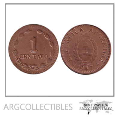 Argentina Moneda Nacional 1 Centavo 1947 Cobre Xf