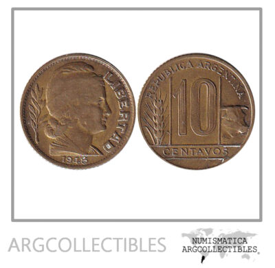 Argentina Moneda Nacional 10 Centavos 1948 Bronce Vf