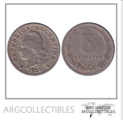 Argentina Moneda Nacional 5 Centavos 1920 Niquel Vf/vf+