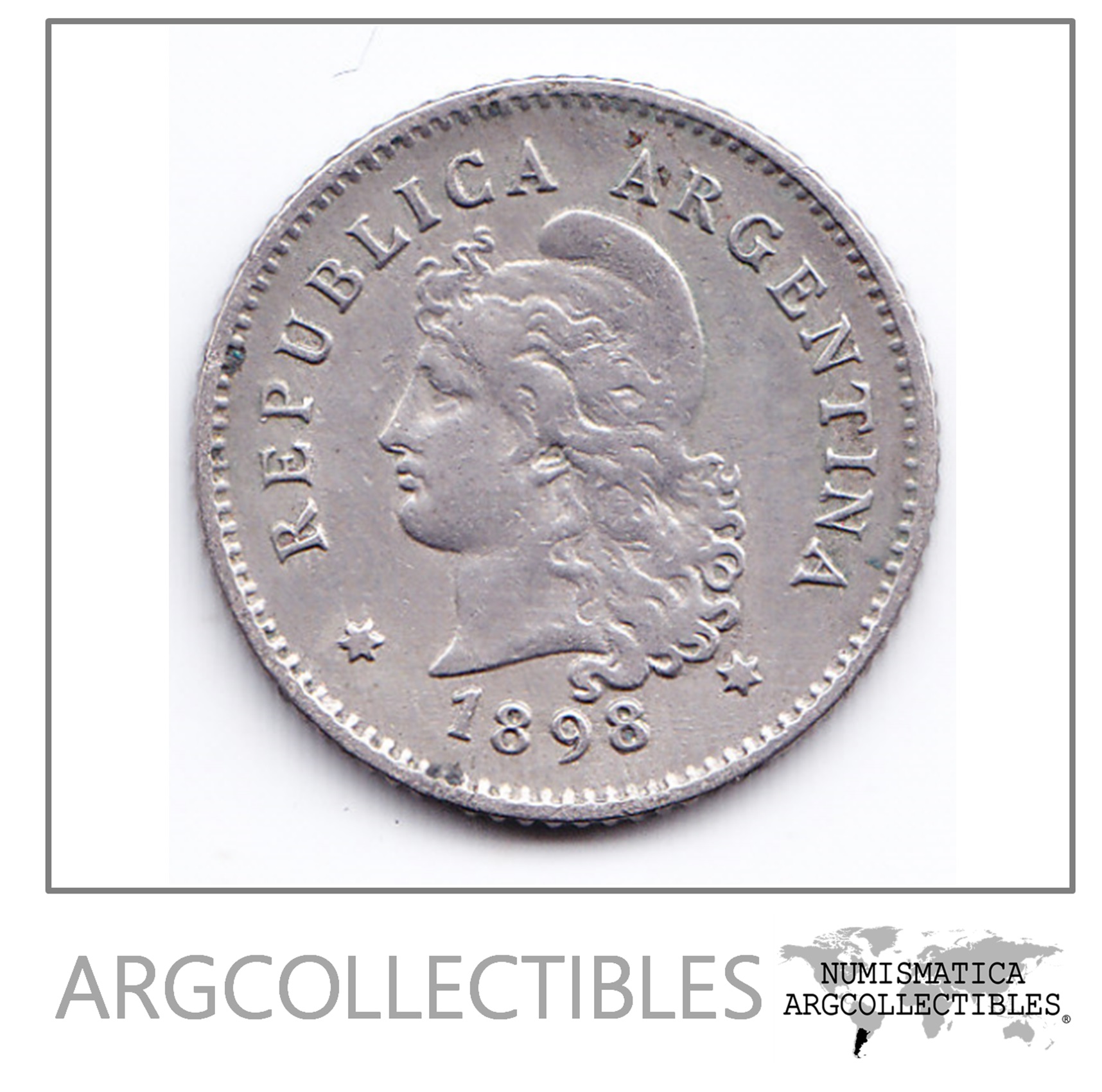 Argentina Moneda Nacional 10 Centavos 1898 Niquel Vf