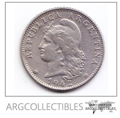 Argentina Moneda Nacional 20 Centavos 1942 Niquel Xf- / Vf+