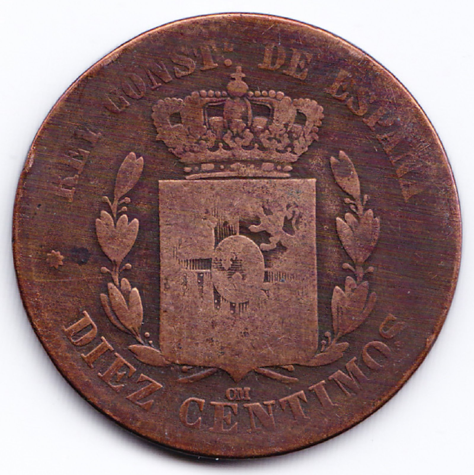 España Moneda 10 Centimos Bronce 1878 Km-675 Alfonzo XII F+ - Imagen 2