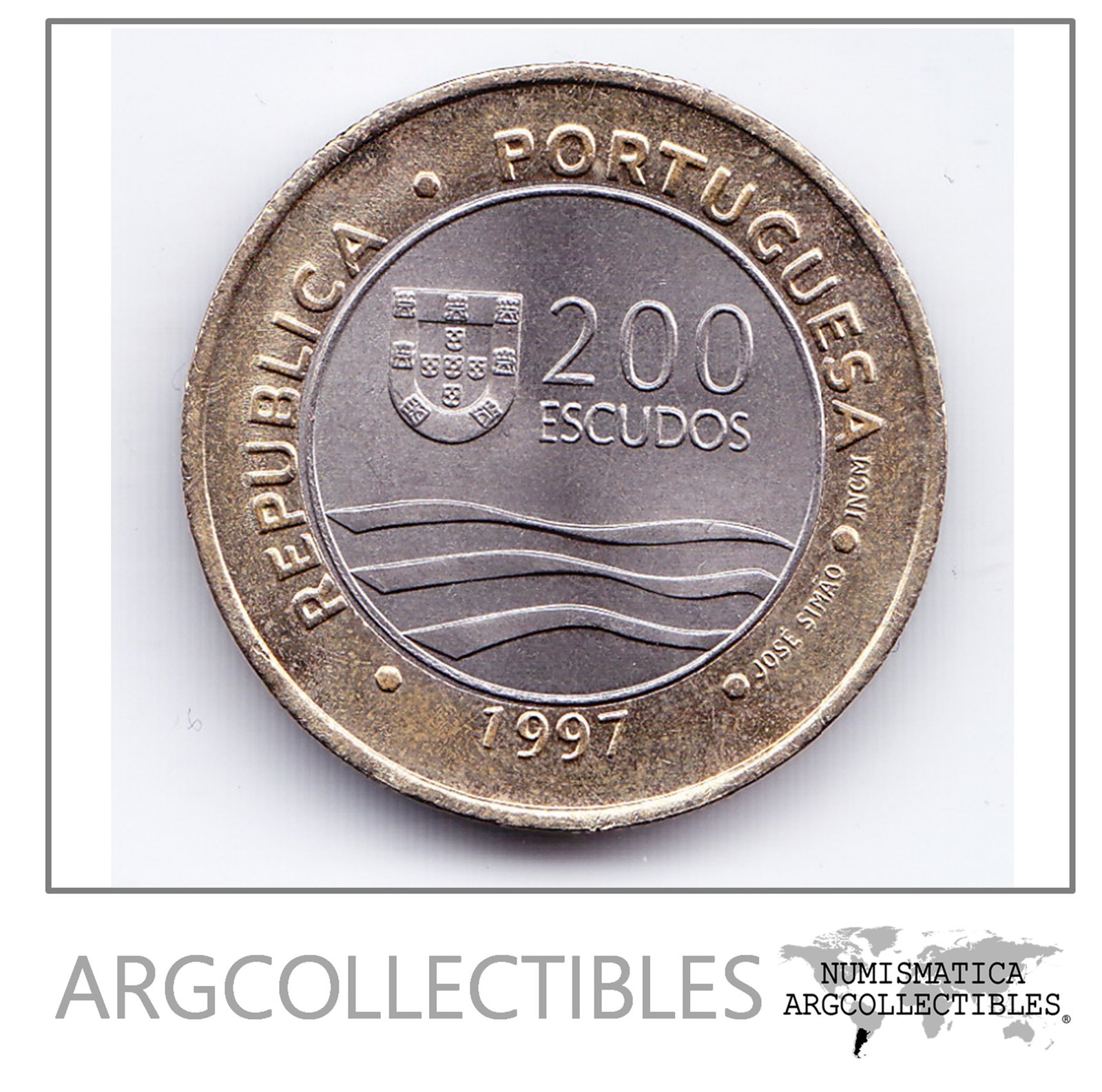 Portugal Moneda 200 Escudos Bimetalica 1997 KM-694 Delfines UNC