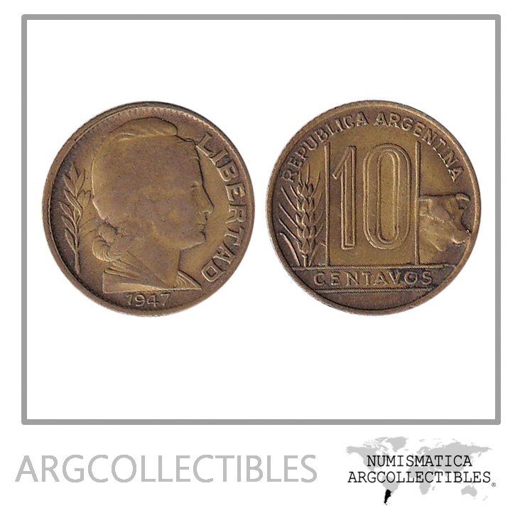 Argentina Moneda Nacional 10 Centavos 1947 Bronce Vf