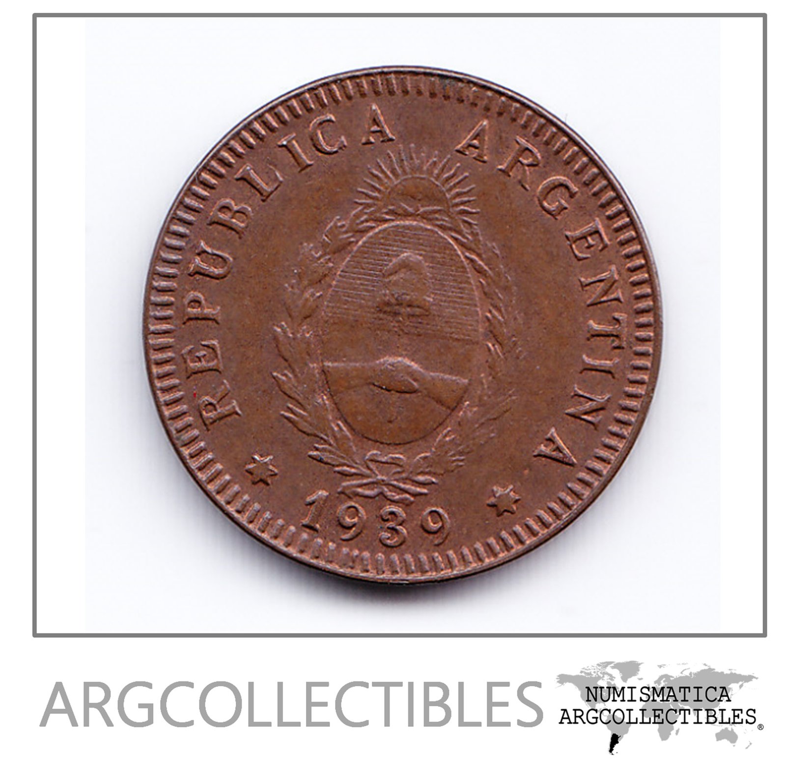 Argentina Moneda Nacional 2 Centavos 1939 Cobre Au