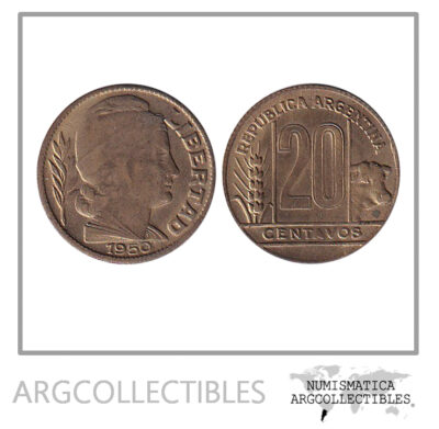 Argentina Moneda Nacional 20 Centavos 1950 Bronce Vf