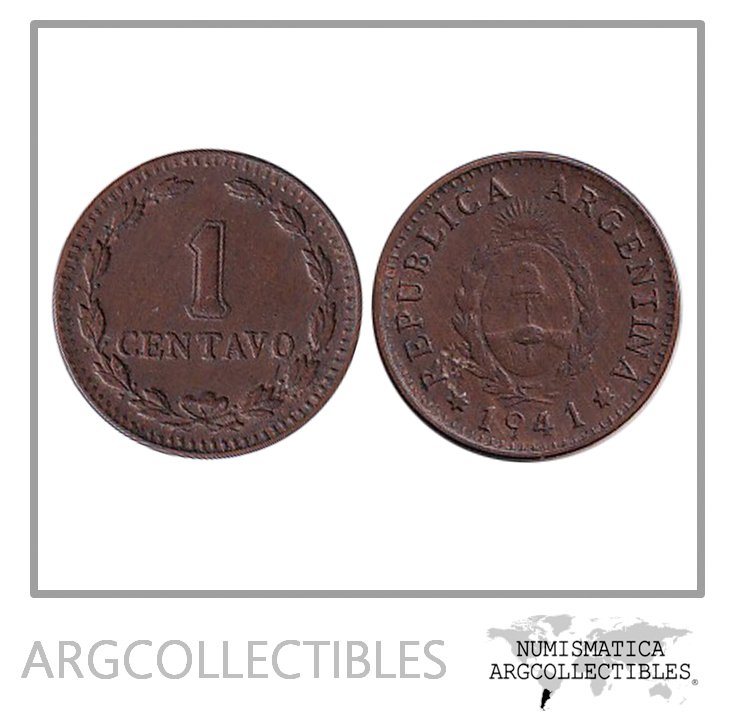 Argentina Moneda Nacional 1 Centavo 1941 Cobre Xf+