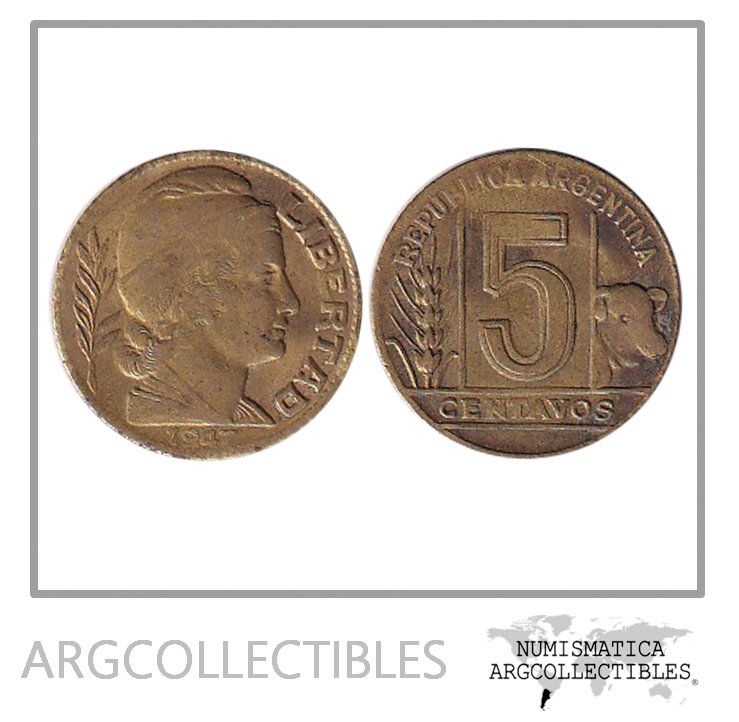 Argentina Moneda Nacional 5 Centavos 1947 Bronce Vf