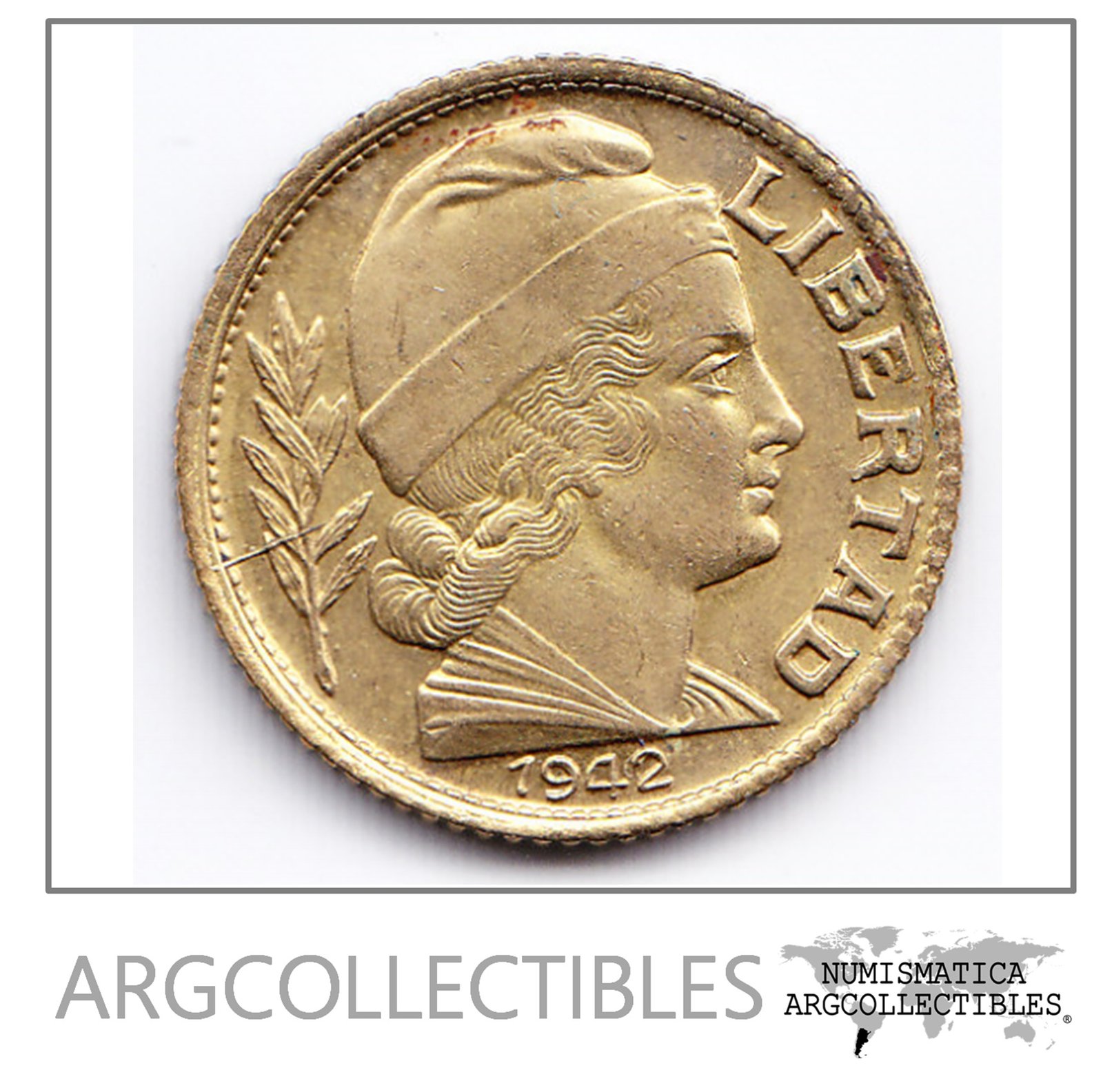 Argentina Moneda Nacional 10 Centavos 1942 Bronce Unc