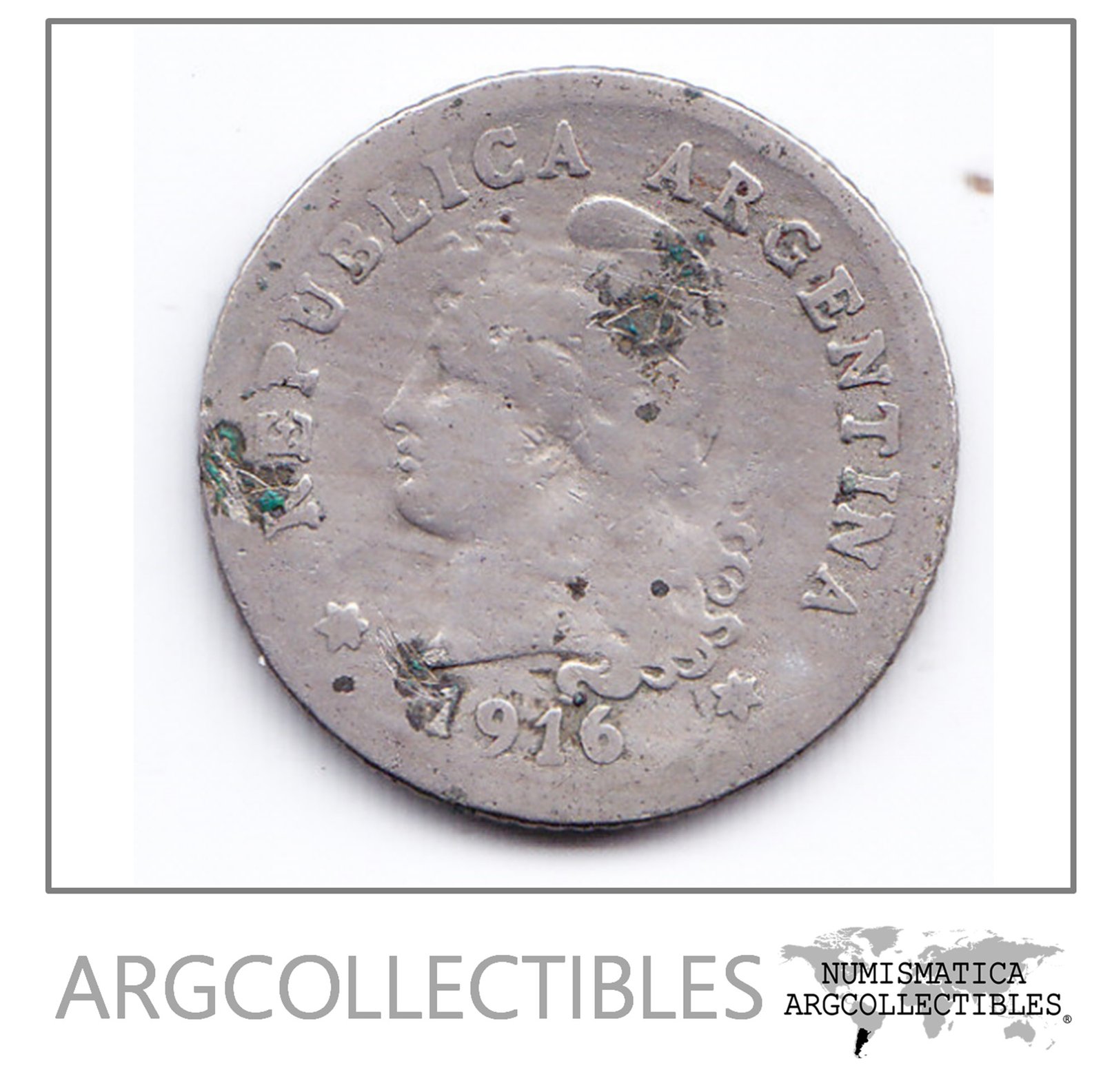 Argentina Moneda Nacional 10 Centavos 1916 Niquel F-