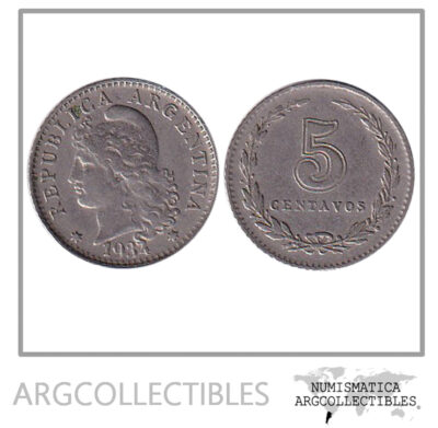 Argentina Moneda Nacional 5 Centavos 1934 Niquel Vf