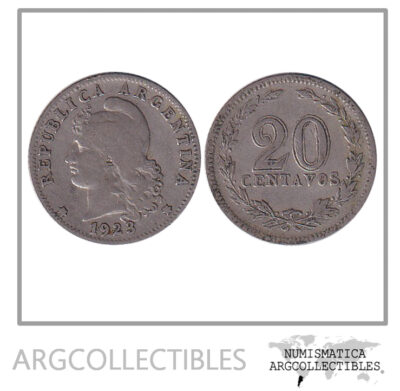 Argentina Moneda Nacional 20 Centavos 1923 Niquel F+ / Vf-